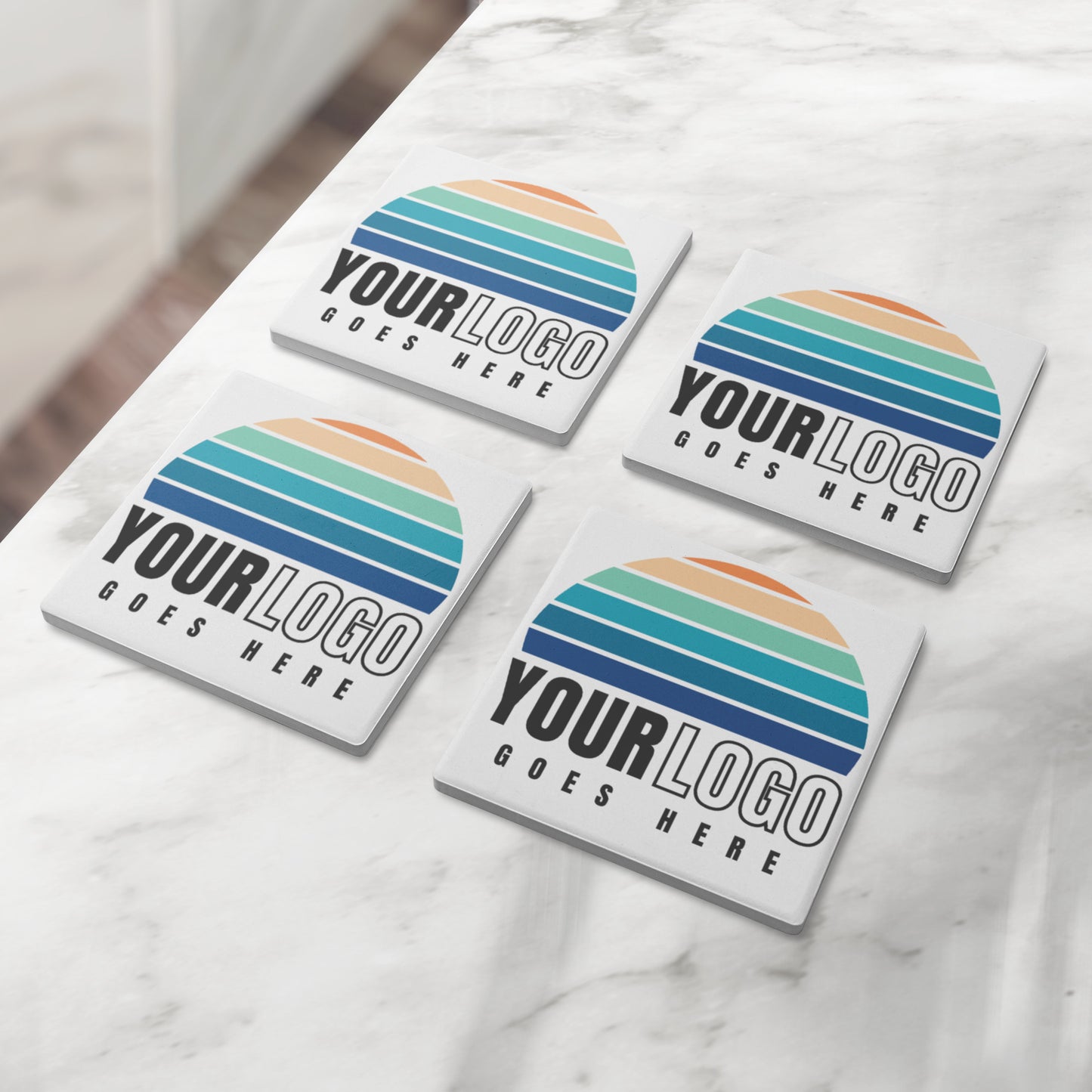 Custom Logo Square Stone Coasters Set