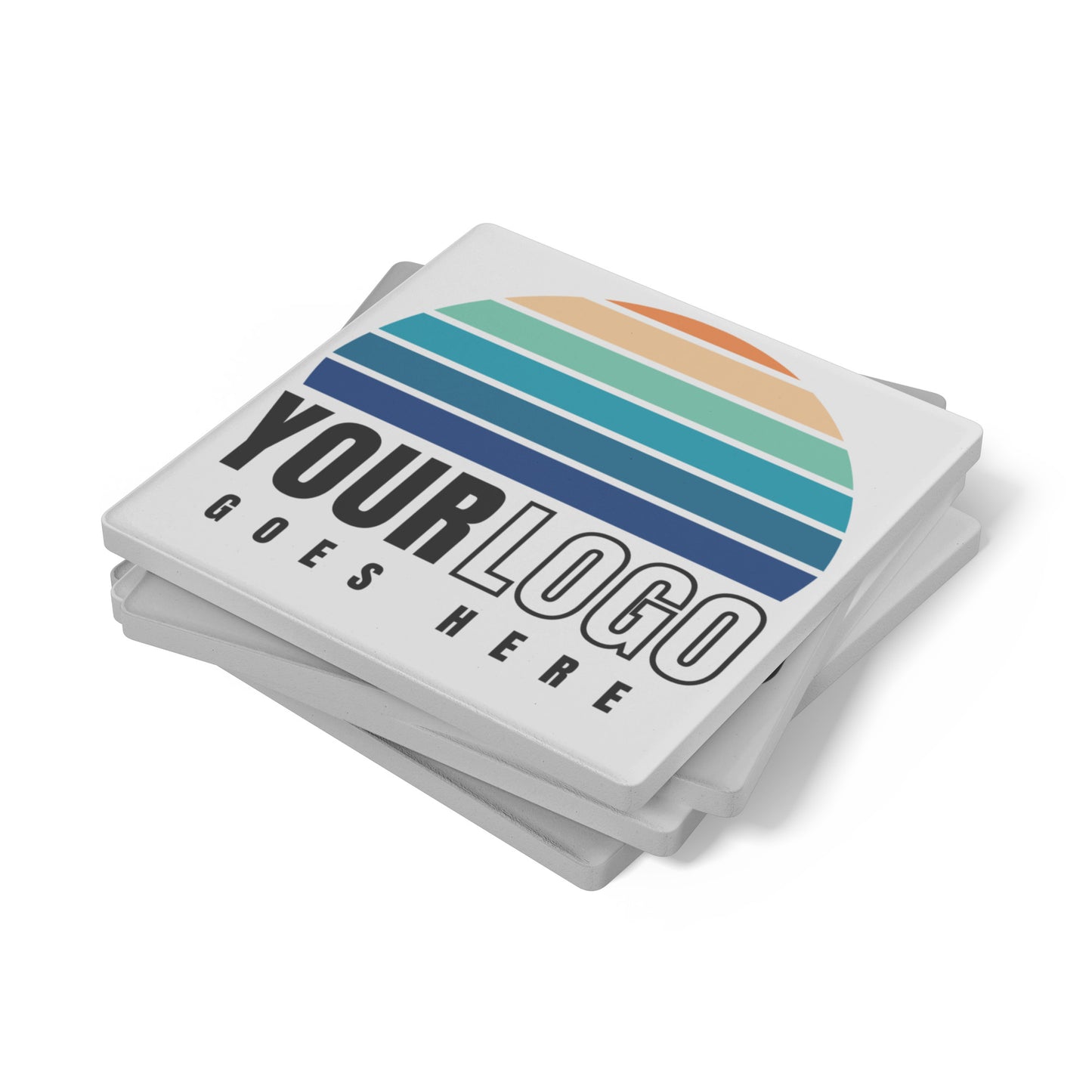 Custom Logo Square Stone Coasters Set