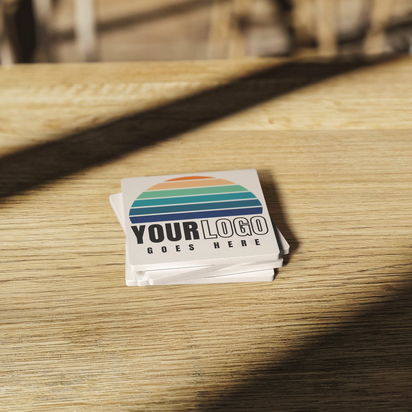 Custom Logo Square Stone Coasters Set