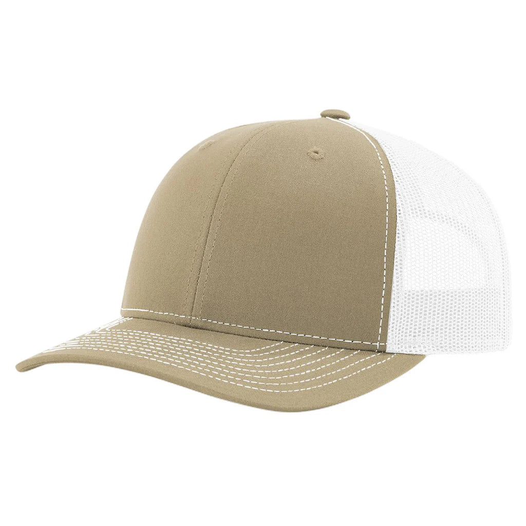 Khaki and white Richardson 112 trucker hat